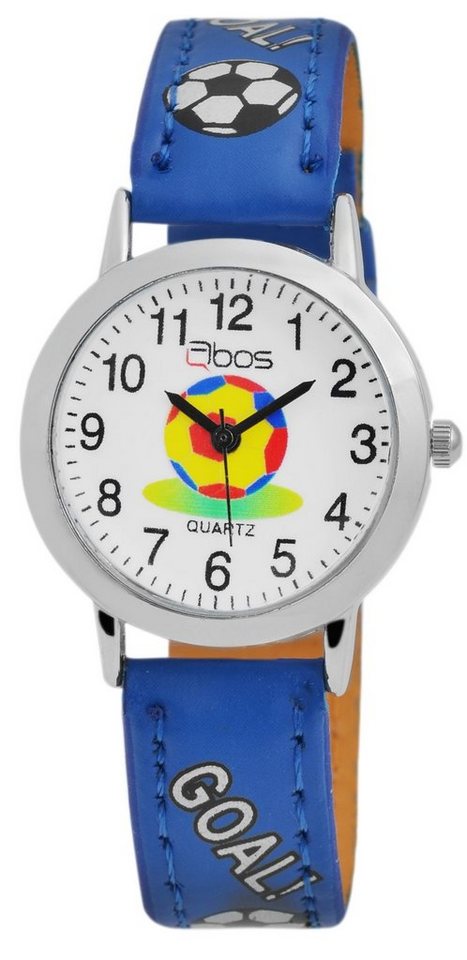 QBOS Quarzuhr Felix Fußball analoge Kinderuhr mit Armband aus Kunstleder 4900001, Kinder Armbanduhr von QBOS