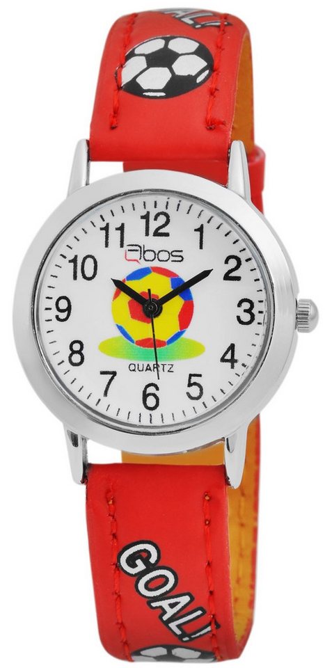Qbos Quarzuhr Felix Lederimitationsband, Quarz, Junge, Geschenkidee, Fussball, Kinder Armbanduhr von Qbos