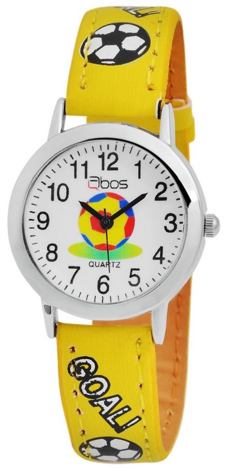 QBOS Quarzuhr Felix Fußball analoge Kinderuhr mit Armband aus Kunstleder 4900001, Kinder Armbanduhr von QBOS