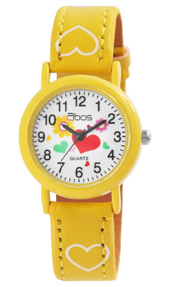 QBOS Quarzuhr Luca Mädchenuhr, analog, Blume, Herz, Geschenk, Einschulung, Kinder Armbanduhr von QBOS