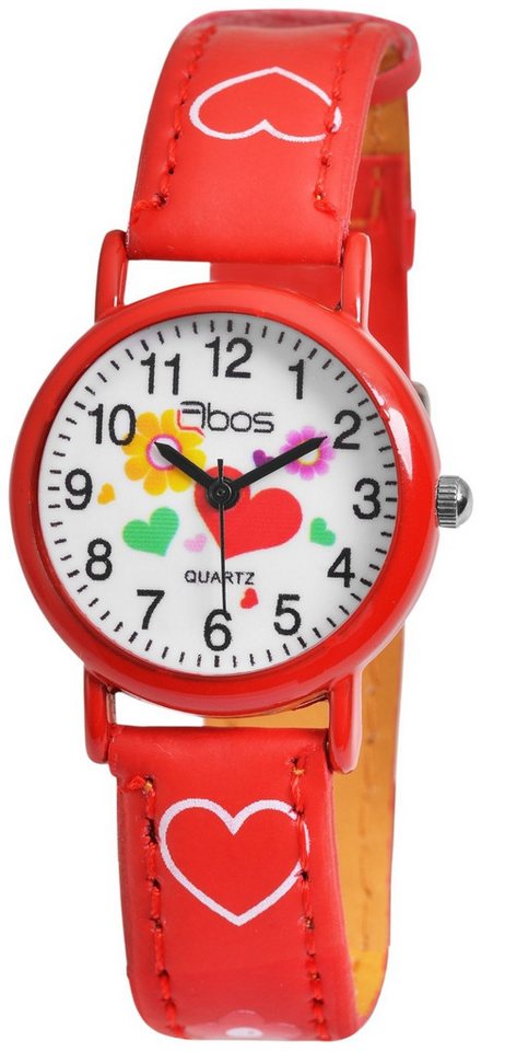 Qbos Quarzuhr Luca Mädchenuhr, analog, Blume, Herz, Geschenk, Einschulung, Kinder Armbanduhr von Qbos