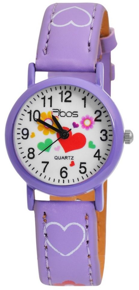 QBOS Quarzuhr Luca Herz analoge Kinderuhr mit Armband aus Kunstleder 4900002, Kinder Armbanduhr von QBOS