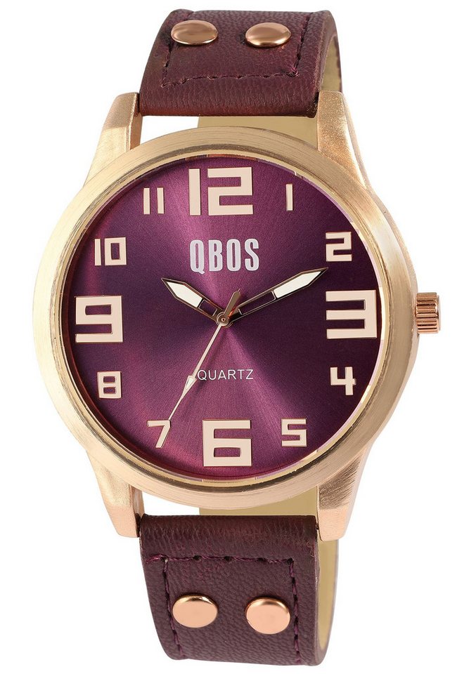 Qbos Quarzuhr QB0029 QBOS Unisexuhr mit Lederimitationsarmband von Qbos