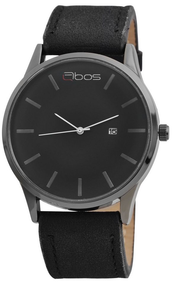 Qbos Quarzuhr QB0038 QBOS Herrenuhr mit Lederimitationsarmband, Herrenuhr Lederimitat von Qbos