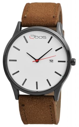 Qbos Herrenuhr Weiß Braun Schwarz Analog Datum Metall Kunstleder Quarz Armbanduhr von QBOS