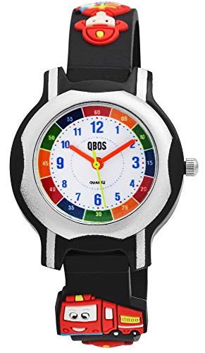 QBOS Kinder-Uhr Silikon Feuerwehr Lernuhr Analog Quarz 4500023 von QBOS