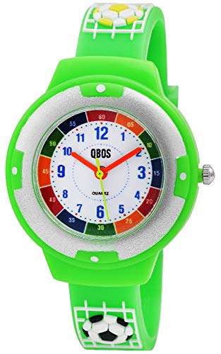 QBOS Kinder-Uhr Silikon Fußball Lernuhr Analog Quarz 4500022 von QBOS