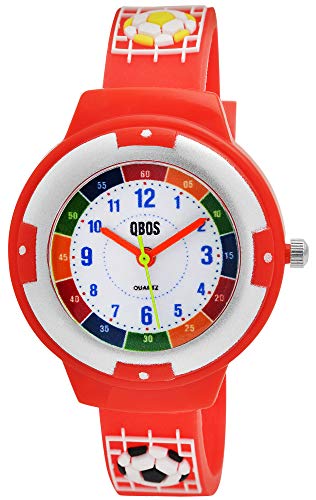 QBOS Kinder-Uhr Silikon Fußball Lernuhr Analog Quarz 4500022 von QBOS