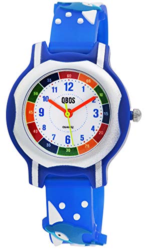 QBOS Kinder-Uhr Silikon Delfin Lernuhr Analog Quarz 4500024 von QBOS