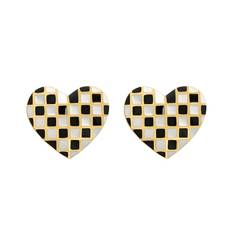 Chic Checker Small Hoop Knorpel Ohrringe für Frauen Mädchen Schwarz -Weiß -Schachbrett Herzohrohrringe Herzohrringe weiß schwarzer Emaille Hypoallergenic Hoop Ohrringe Schmuck Geschenke von QBTZLATJ
