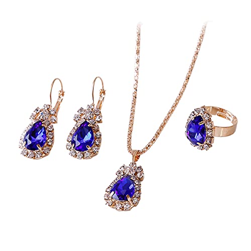 QBTZLATJ Schmuck Set für Frauen Mädchen, personalisierte Wassertropfen Halskette Anhänger Ohrringe Ring Schmuck Set Mode Liebesschmuck für Frauen und Mädchen von QBTZLATJ