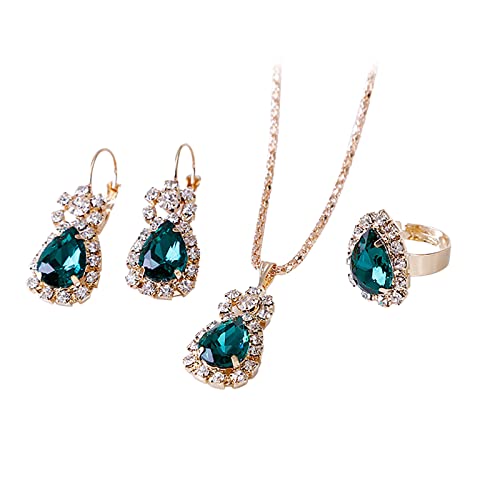 QBTZLATJ Schmuck Set für Frauen Mädchen, personalisierte Wassertropfen Halskette Anhänger Ohrringe Ring Schmuck Set Mode Liebesschmuck für Frauen und Mädchen von QBTZLATJ