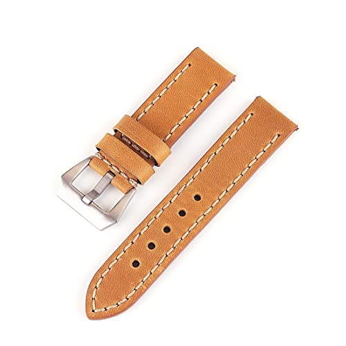 QBTZLATJ Uhrengurt, Retro echtes Cowhide Watch Gurt Retro Crazy Horse Gurt reines handgefertigtes Schalterohr für Smart Watch Austausch (Farbe: Gelbbraun, Größe: 24 mm) von QBTZLATJ