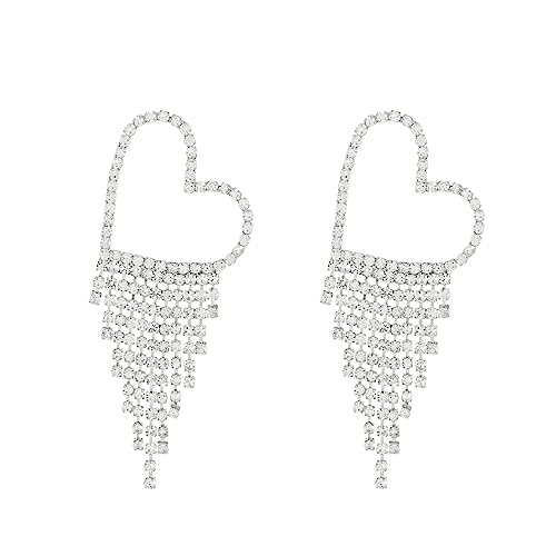 Strass Ohrringe für Frauen zierliche Valentine Ohrringe Mode Kristall Herzohrringe funkelnde Kronleuchter Fransen Ohrring Kristallohrringe Valentiner Schmuck Geschenk von QBTZLATJ