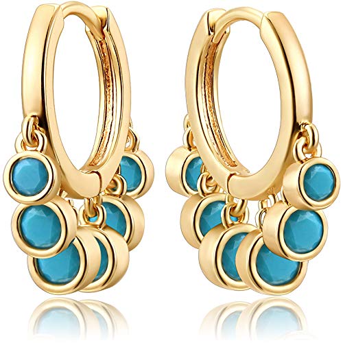 Tassel Hoop Ohrringe 18k plattiert zierliche kleine Sternscheibe Cross Türkis Tassel Dangle Drop Huggy Sleeper Ohrringe für Frauen Geschenk für sie von QBTZLATJ