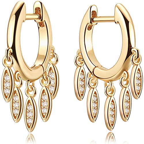 Tassel Hoop Ohrringe 18k plattiert zierliche kleine Sternscheibe Cross Türkis Tassel Dangle Drop Huggy Sleeper Ohrringe für Frauen Geschenk für sie von QBTZLATJ