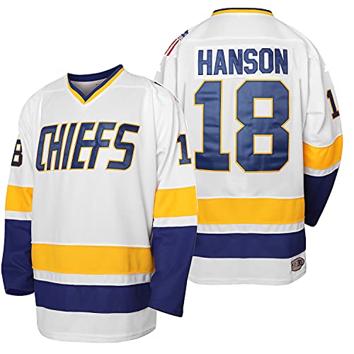 Herren Hanson Brother 16 Jack 17 Steve 18 Jeff Charlestown Chiefs Stitched Movie Hockey Trikots, 18 White, Mittel von MESOSPERO