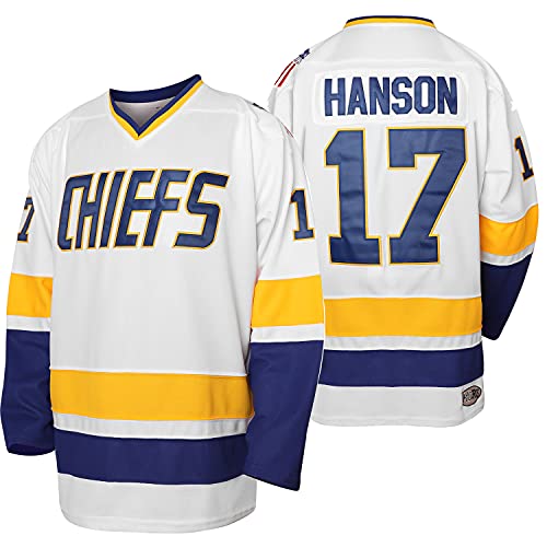 Herren Hanson Brother 16 Jack 17 Steve 18 Jeff Charlestown Chiefs Movie Hockey Trikots - Weiß - XX-Large von MESOSPERO