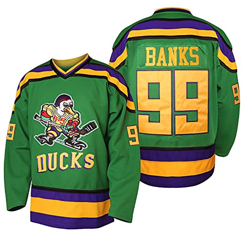 Herren Mighty Ducks 33 Greg Goldberg 96 Charlie Conway 99 Adam Banks genähte Eishockey-Trikots - Blau - Klein von MESOSPERO