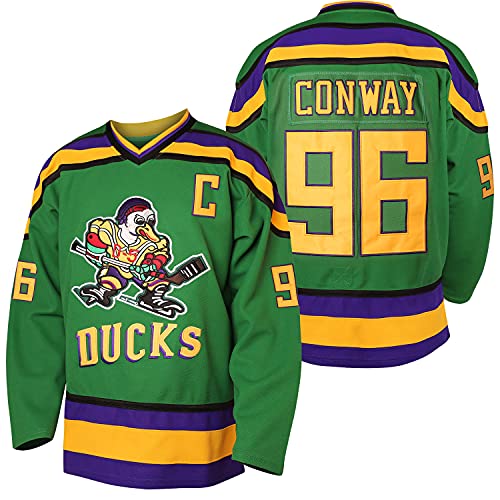 Men Mighty Ducks 33 Greg Goldberg 96 Charlie Conway 99 Adam Banks genähte Eishockey-Trikots, 96 Grün, Klein von MESOSPERO