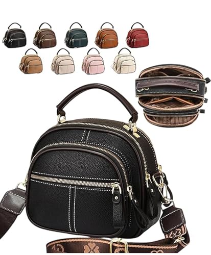 QCDZSW Bousalutend Umhängetasche, Verstellbarer breiter Schultergurt, Leder-Umhängetasche, Kleine quadratische Handtasche, Klassische Multifunktionsfächer(Black) von QCDZSW