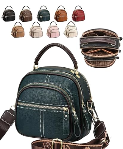 QCDZSW Bousalutend Umhängetasche, einfache mehrlagige, randübergreifende kleine runde Tasche, verstellbarer breiter Schultergurt aus Leder(Green) von QCDZSW