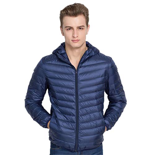 QCHENG Herren Ultraleichte Daunenjacke mit Kapuze Leicht Verpackbar Herbst Winter Warme Jacket Steppjacke Daunenmantel Dunkelblau XX-Large von QCHENG