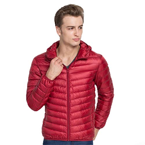QCHENG Herren Ultraleichte Daunenjacke mit Kapuze Leicht Verpackbar Herbst Winter Warme Jacket Steppjacke Daunenmantel Rot X-Large von QCHENG