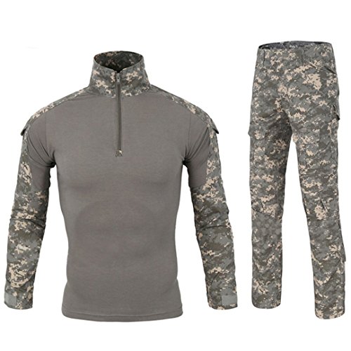 Taktisches Hemd Militärhemd und Hose Airsoft Männer Langarm BDU Combat Camouflage Camo Kampf T-Shirt für Tactical Paintball Uniform Armee (UPC L) von QCHENG