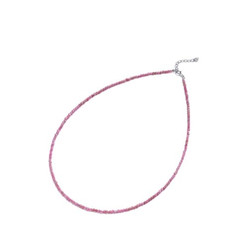 QCJQSH Bergkristall Kette,Naturstein Rubellit Boho 2 Mm Facettierte Perlen Kristall Anhänger Halskette 925 Silber Kette Reiki Chakra Energie Choker Amulett Edelstein Schmuck Für Frauen Männer Gesc von QCJQSH