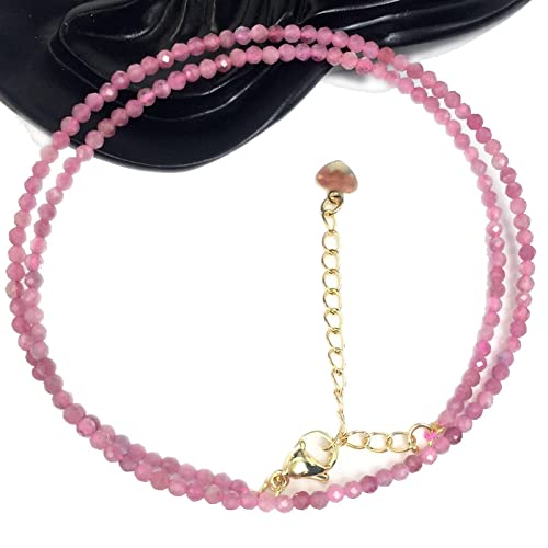 QCJQSH Crystal Necklace,Böhmen 3 Mm Perlen Facettierte Natürliche Rosa Turmalin Kristall Anhänger Halskette Reiki Heilung Chakra Quarz Edelstein Halskette Mode Strand Party Schmuck Choker Für Fra von QCJQSH