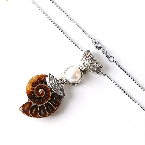 QCJQSH Crystal Necklace,Natürliche Ammoniten Fossilien Schneckenhaus Perle Kristall Anhänger Halskette Mit Perlenkette Reiki Chakra Quarz Edelstein Glück Amulett Schmuck Für Frauen Männer Weihna von QCJQSH