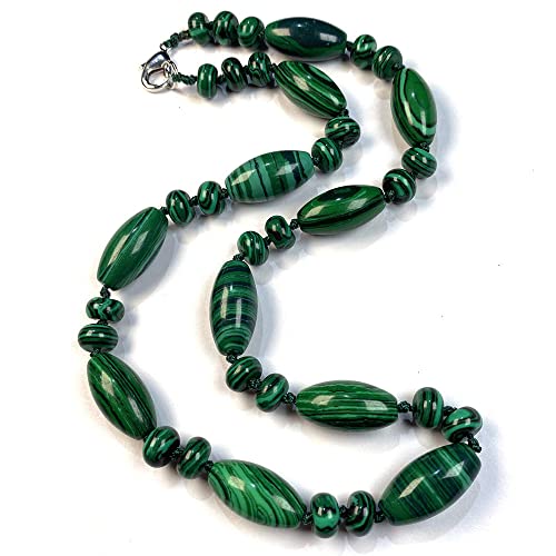 QCJQSH Edelstein Kette,Naturstein Malachit Kristall Anhänger Halskette Mode Oval Handgemachte Perlenkette Yoga Quarz Energie Edelstein Choker Amulett Schmuck Für Frauen Männer Geschenk von QCJQSH