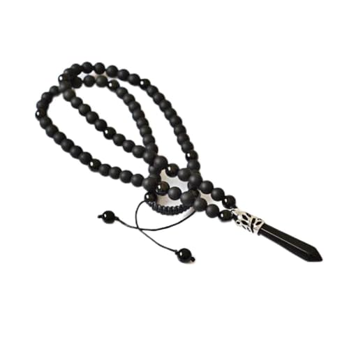 QCJQSH Edelstein Kette,Naturstein Schwarzer Onyx Kristall Anhänger Halskette Hexagon Kegel Charme Geflochtenes Seil Perlen Yoga Quarz Energie Edelstein Choker Schmuck Für Frauen Männer Geschenk von QCJQSH