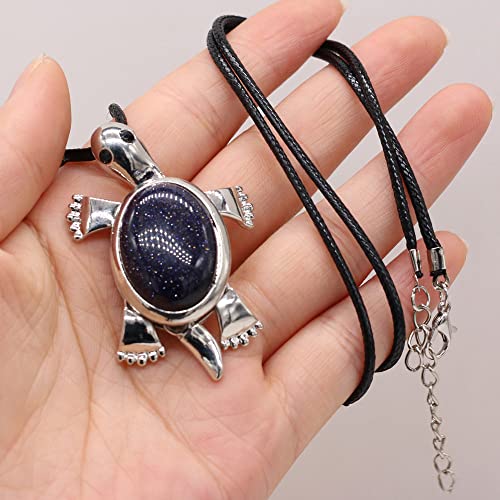 QCJQSH Edelstein Kette,Retro Süße Schildkröte Tiere Naturstein Blau Sand Kristall Anhänger Halskette Reiki Heilung Chakra Quarz Edelstein Glücksamulett Choker Schmuck Für Frauen Männer Geschenk von QCJQSH