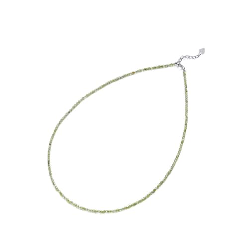 QCJQSH Halskette Damen,Naturstein Olivin Boho 2 Mm Facettierte Perlen Kristall Anhänger Halskette 925 Silber Kette Reiki Chakra Energie Choker Amulett Edelstein Schmuck Für Frauen Männer Geschenk von QCJQSH