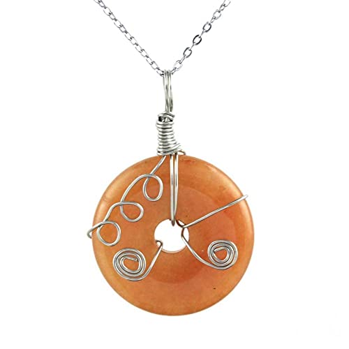 QCJQSH Herren Halskette,Mode Filigran Eingewickelter Donut Natürliche Orange Aventurin Kristall Anhänger Halskette Reiki Heilung Chakra Quarz Edelstein Glück Amulett Choker Schmuck Für Frauen Mä von QCJQSH