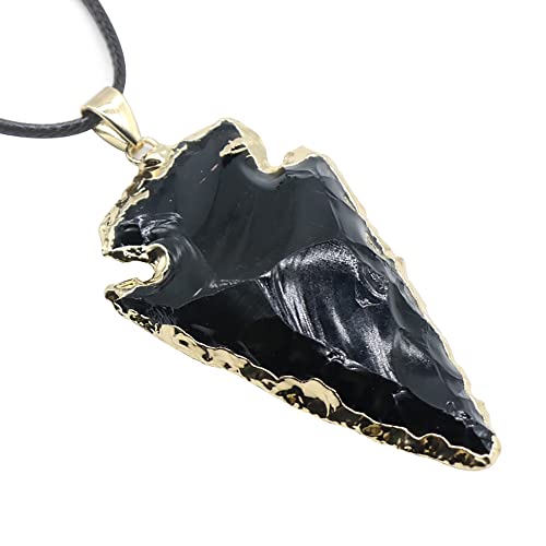 QCJQSH Herren Halskette,Naturstein-Obsidian-Kristall-Anhänger-Halskette Mode-Dreieck-Pfeil-Charm-Yoga-Quarz-Energie-Edelstein-Halsband Glücksamulett-Schmuck Für Frauen-Männer-Geschenk von QCJQSH