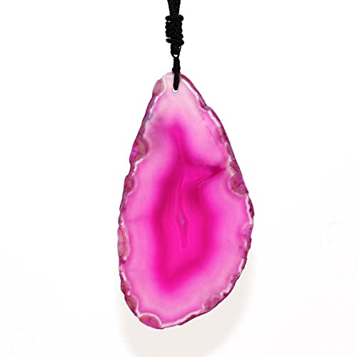 QCJQSH Herren Halskette,Unregelmäßige Natürliche Rose Red Achate Scheibe Stein Kristall Anhänger Halskette Reiki Heilung Chakra Quarz Edelstein Glücksamulett Choker Schmuck Für Frauen Männer F von QCJQSH