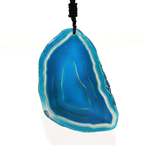 QCJQSH Kristall Kette,Unregelmäßige Natürliche Blaue Achate Scheibe Stein Kristall Anhänger Halskette Reiki Heilung Chakra Quarz Edelstein Glücksamulett Choker Schmuck Für Frauen Männer Festiv von QCJQSH