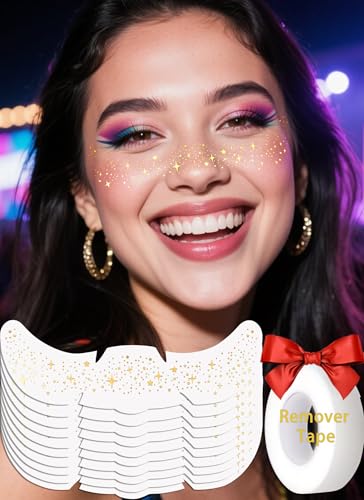10 Stück Glitzer Gesicht Tattoos mit Klebeband Entfernungsband Wasserdicht Temporäre Make-up Patches Rave Zubehör Rave Outfits Sterne für Frauen, Festivals und von QCMME