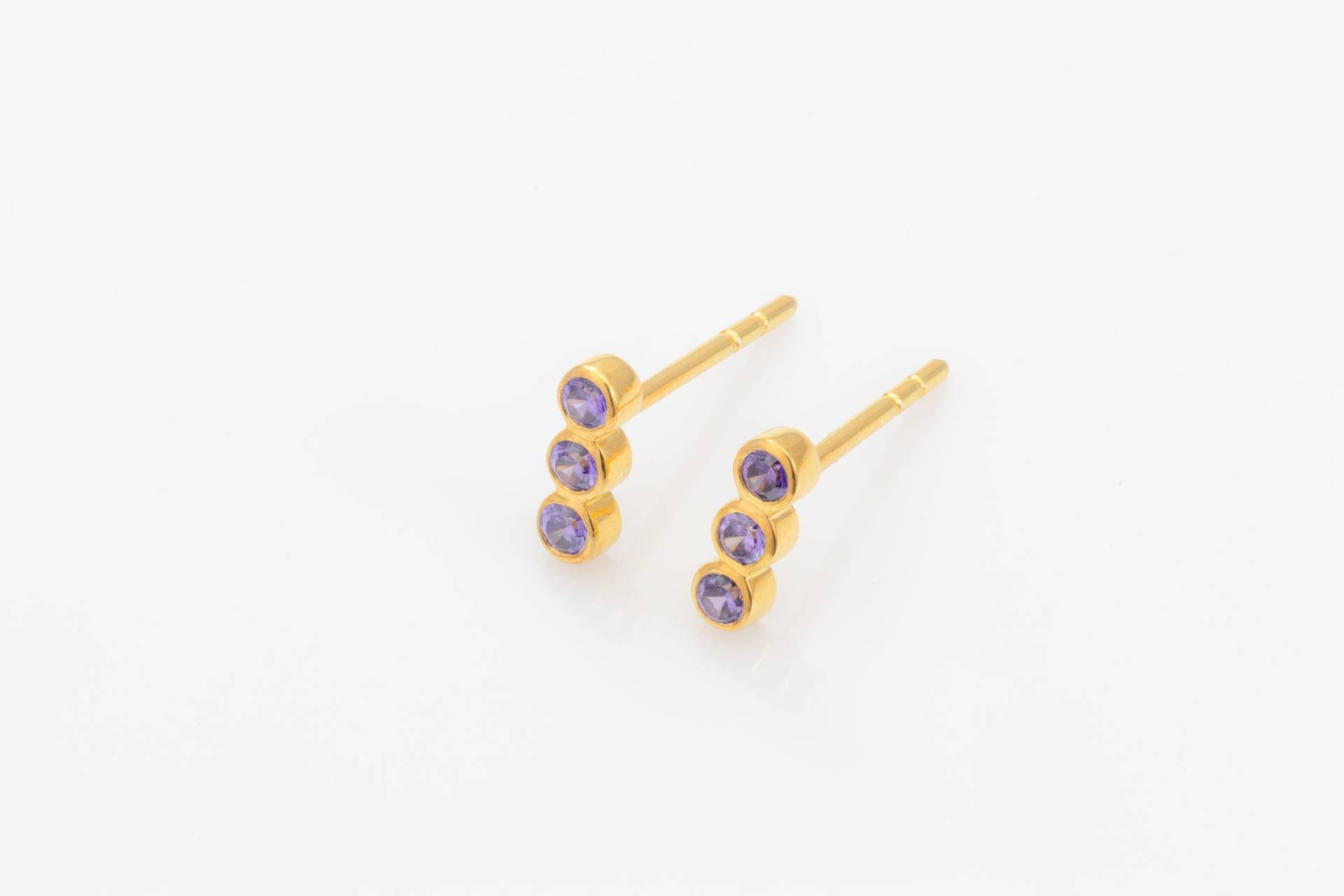 3 Steine Amethyst Ohrringe, Bar Ohrstecker, Februar Birthstone Geschenk von QCustomJewelry