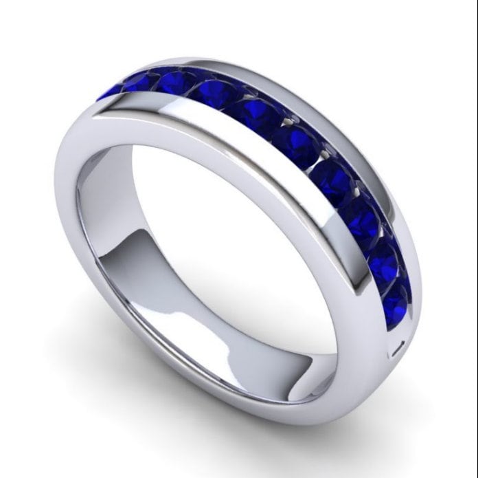 5.0 Mm Blauer Saphir Ehering/Kanal Set Männer Frauen September Geburtsstein Ring Zarter Stapelring von QCustomJewelry