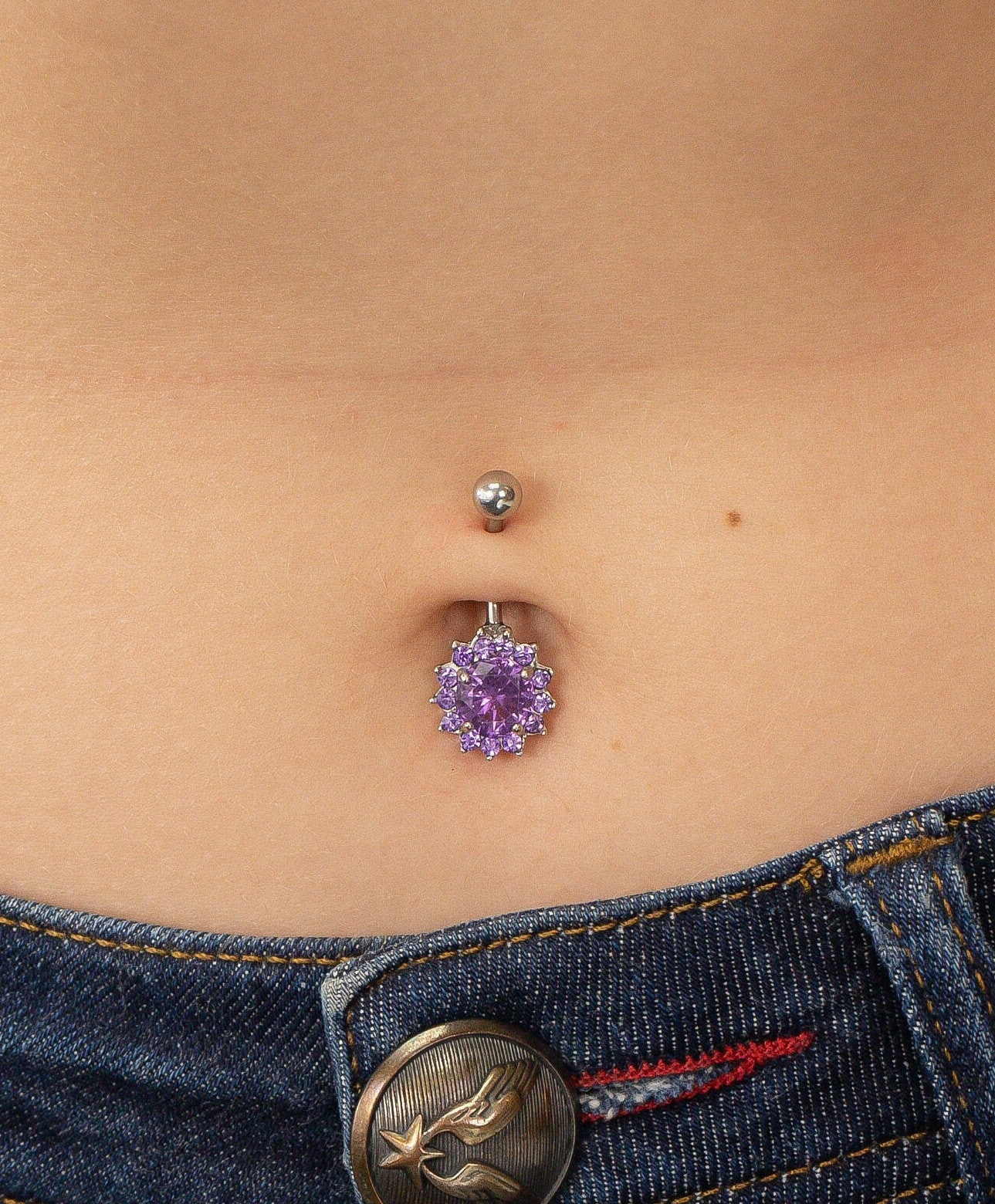 Amethyst Bauchnabel Ring, Nabel Piercing Schmuck, Geschwungene Barbell Bauch Körperschmuck von QCustomJewelry