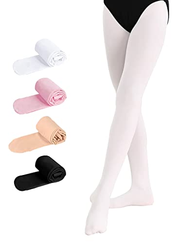 QDC 4 Paar Ballettstrumpfhose Mädchen Kinder Ballett Strumpfhose Tanzstrumpfhose mit Fuß Ultra-Stretch Mehrfarbig L(120-140) von QDC