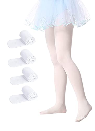 QDC 4 Paar Ballettstrumpfhose Mädchen Kinder Ballett Strumpfhose Tanzstrumpfhose mit Fuß Ultra-Stretch Weiß M(100-120) von QDC