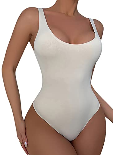 QDC Bodysuit Figurenformend Damen Body Shaper Bauchweg Shapewear Taillenformer Shapewear Tanga Tank Top Weiß XL von QDC