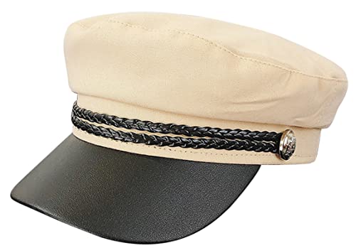 QDC Damen Kapitänsmütze Schirmmütze Schiffermütze mit Schirm Kapitän Hut Barett Mütze Visor mit Kordel Kappe Beige von QDC