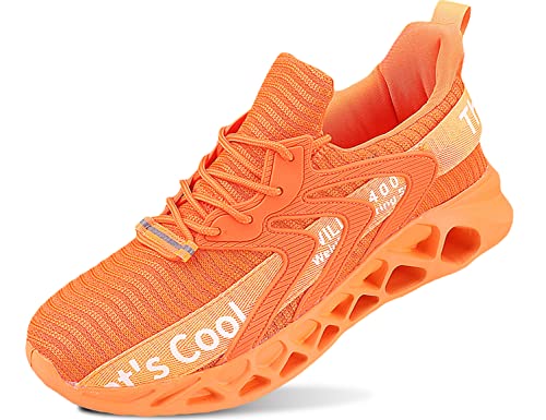 QDCFY Herren Mesh Slip On Sneakers Walking Outdoor Gym Bequem Leichte Atmungsaktiv Freizeitschuhe Orange 42EU von QDCFY