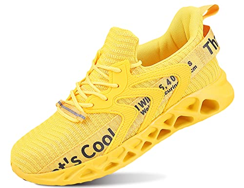 QDCFY Sneaker Herren Outdoor Leicht Atmungsaktive Plateau Turnschuhe Freizeitschuhe Sportschuhe Mesh Laufschuhe Straßenlaufschuhe Gelb 42EU von QDCFY